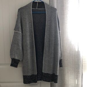 Women's Black and White Open-Front Sweater
